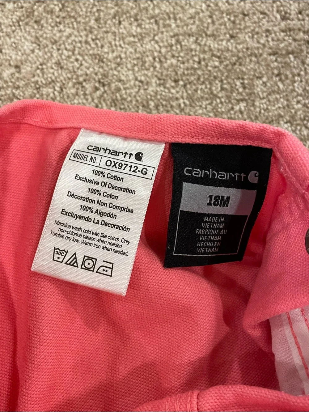 Carhartt Kids Pink Bib Overalls
